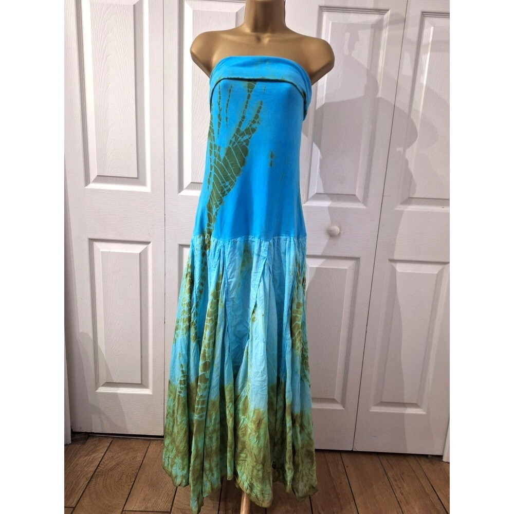 Y2K Saige Strapless Maxi Dress Medium Mermaid Cotton Stretch Top Drop Waist Boho